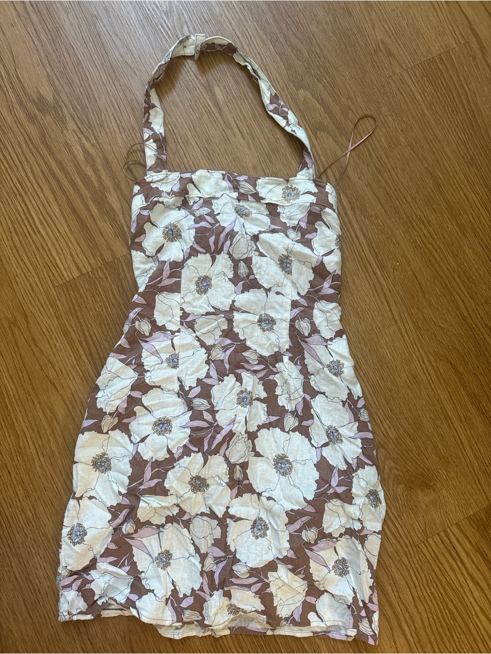 Abercrombie & Fitch Cream Floral Halter Mini Dress on Brown